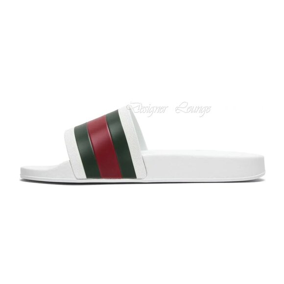 NEW GUCCI Men's WEB Pursuit Pool / Beach White Rubber Slides G 9 / US 9.5 - Picture 4 of 14